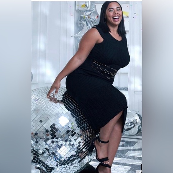 New TORRID 3 Black Sweater Trumpet Knit Midi Dress Off shoulder 3X $85 - Picture 3 of 6